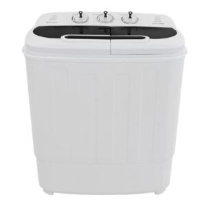 rovsun 15lbs portable washing machine, electric twin tub washer with washer(9lbs) & spiner(6lbs) & pump draining, great for home rv camping dorm college apartment (white & black)