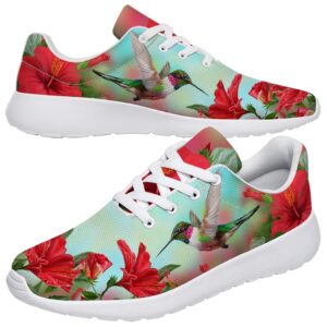 hummingbird shoes girls womens running shoes tennis walking sneakers red tropical flower hibiscus hummingbird print shoes gifts for friends,size 3.5