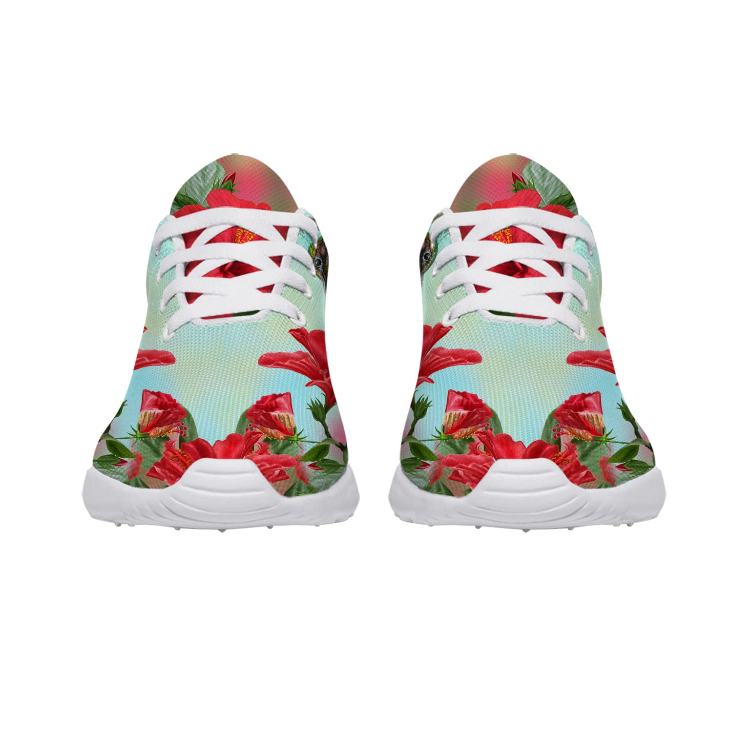 Hummingbird Shoes Girls Womens Running Shoes Tennis Walking Sneakers Red Tropical Flower Hibiscus Hummingbird Print Shoes Gifts for Friends,Size 3.5