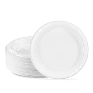 plasticpro 200 pcs white plastic round plastic 7 inch plates premium quality light weight disposable plastic dishes dinner plates for parties weddings