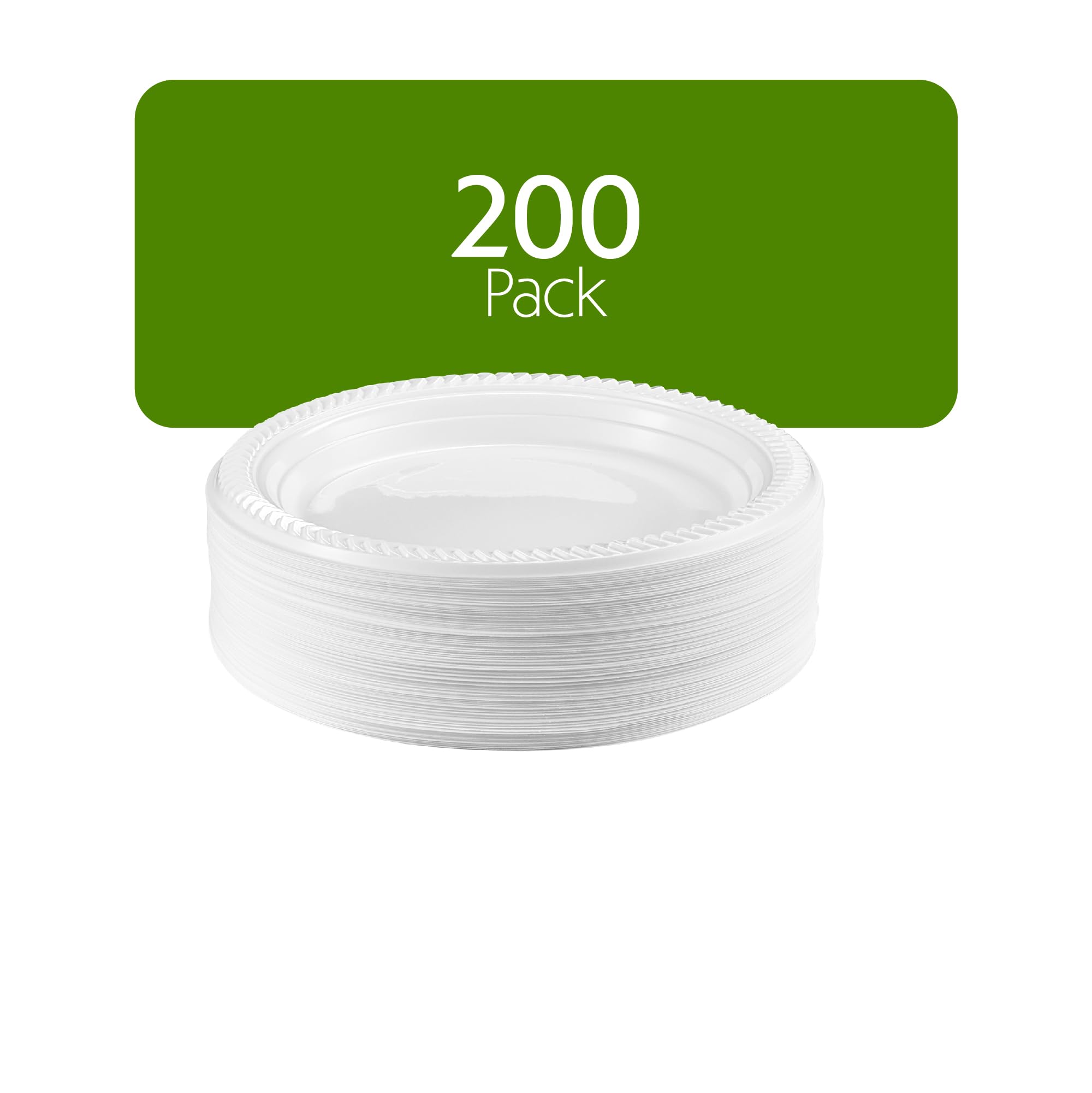 PLASTICPRO 200 PCS White Plastic Round Plastic 7 Inch Plates Premium Quality Light Weight Disposable Plastic Dishes Dinner Plates for Parties Weddings