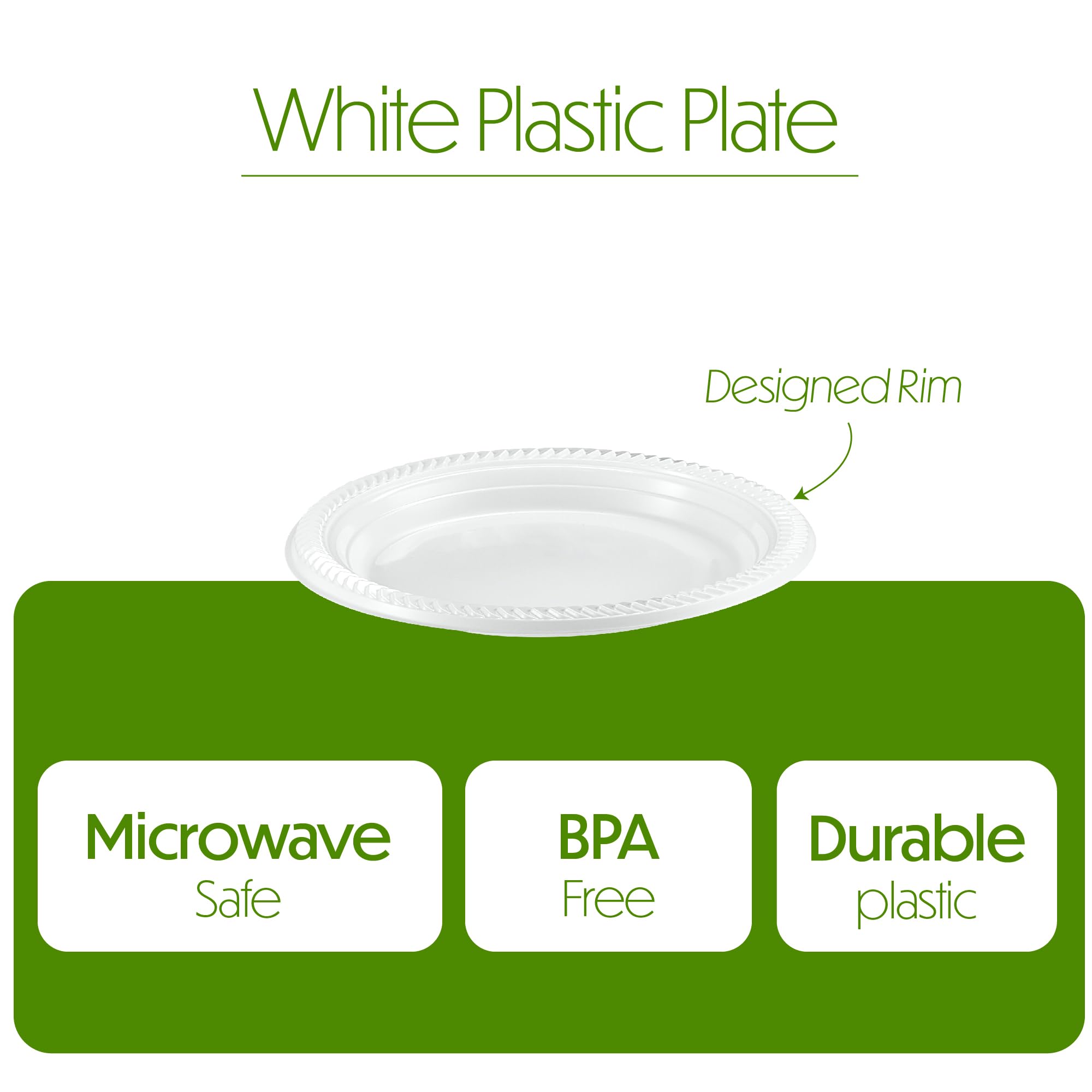 PLASTICPRO 200 PCS White Plastic Round Plastic 7 Inch Plates Premium Quality Light Weight Disposable Plastic Dishes Dinner Plates for Parties Weddings