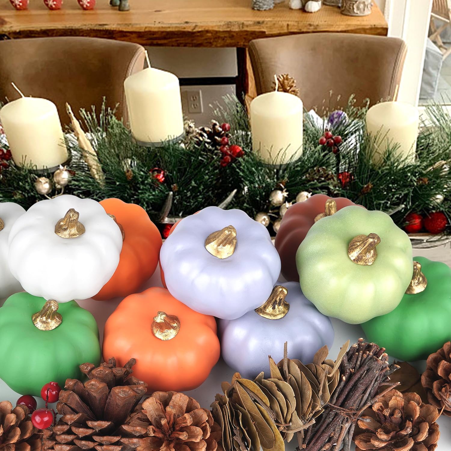 Artmag 16 Pcs Artificial Pumpkins Bulk Faux Harvest Pumpkins Fake Foam Pumpkin for Fall Autumn Halloween Home Thanksgiving Party Holiday Decor Displaying