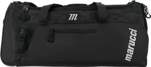 marucci pro utility duffel bag v3, baseball & fastpitch, black/black duck camo, 26" w x 13" d x 12" h
