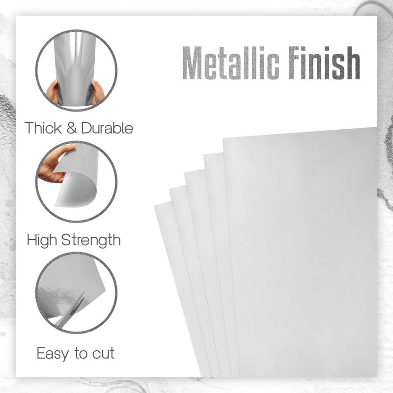 Metallic Silver Cardstock Paper, 60pcs of 8.5”x11” (250 GSM) - Silver Paper Foil Board, Mirror Finish Surface – Die Cut and Plotter Compatible - Perfect for Crafting, Invitations & Decorations