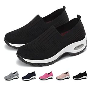 womens sneakers-air go-walk air cushion trainers, 2023 new women's orthopedic platform arch motion sneakers, air cushion slip-on walking orthotic shoes for women arch diabetes support (7.5, black)