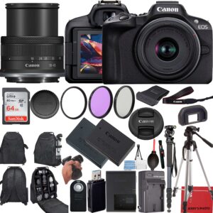 canon eos r50 4k video mirrorless camera with rf-s 18-45mm f/4.5-6.3 is stm lens and 20 essential accessories for content creators