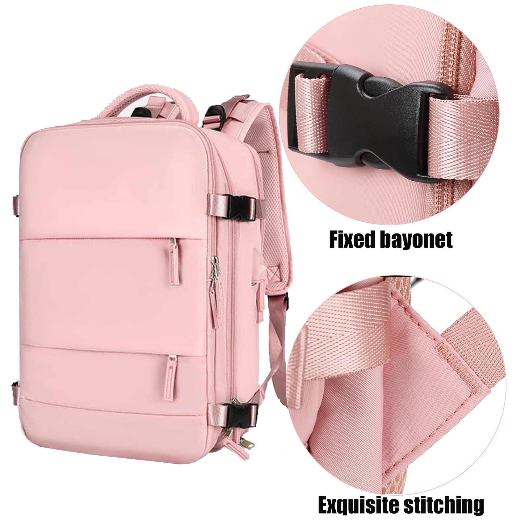 Large Travel Backpack for Women,Carry On Laptop Backpack for Hiking,College Bookbag,Outdoor Sports Bag,Casual Daypack with USB Port & Shoe Compartment,Fits 17 Inch,Men & Lady,Pink1