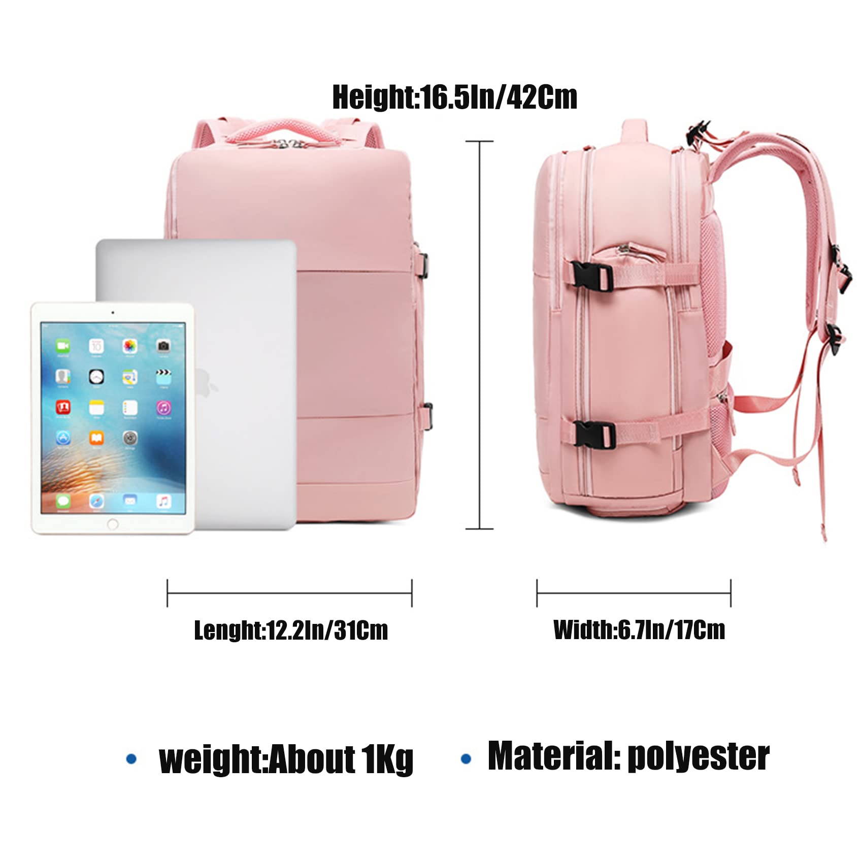 Large Travel Backpack for Women,Carry On Laptop Backpack for Hiking,College Bookbag,Outdoor Sports Bag,Casual Daypack with USB Port & Shoe Compartment,Fits 17 Inch,Men & Lady,Pink1