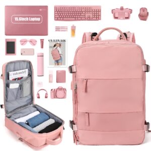 Large Travel Backpack for Women,Carry On Laptop Backpack for Hiking,College Bookbag,Outdoor Sports Bag,Casual Daypack with USB Port & Shoe Compartment,Fits 17 Inch,Men & Lady,Pink1