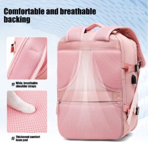 Large Travel Backpack for Women,Carry On Laptop Backpack for Hiking,College Bookbag,Outdoor Sports Bag,Casual Daypack with USB Port & Shoe Compartment,Fits 17 Inch,Men & Lady,Pink1