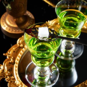 Vintage Crystal Absinthe Glasses | Set of 2 With Spoon | 7 oz Wine Savant - Stemmed Classic With Swiss Bubble Reservoir, Tasting, Nosing & Sipping, Absinthe, Sambuca, Raki, Pastis, Ouzo, Green Fairy