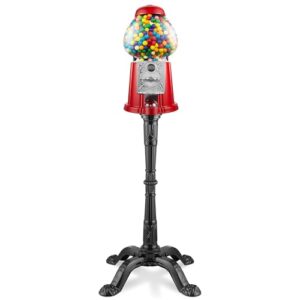 olde midway 15" gumball machine with stand - red, vintage-style bubble gum candy dispenser with glass globe and metal base