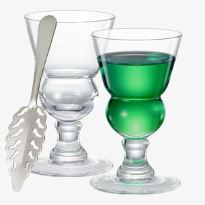 Vintage Crystal Absinthe Glasses | Set of 2 With Spoon | 7 oz Wine Savant - Stemmed Classic With Swiss Bubble Reservoir, Tasting, Nosing & Sipping, Absinthe, Sambuca, Raki, Pastis, Ouzo, Green Fairy