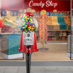 Olde Midway 15" Gumball Machine with Stand - Red, Vintage-Style Bubble Gum Candy Dispenser with Glass Globe and Metal Base