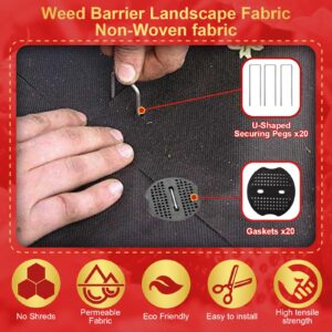 3x50ft Non Woven Landscape Fabric Weed Barrier Fabric, Landscape Fabric NO Shreds and Fray, Landscaping Fabric Weed Blocker with 12 U-Shaped Pins and Gasket, Weed Barrier Landscape Fabric for Garden