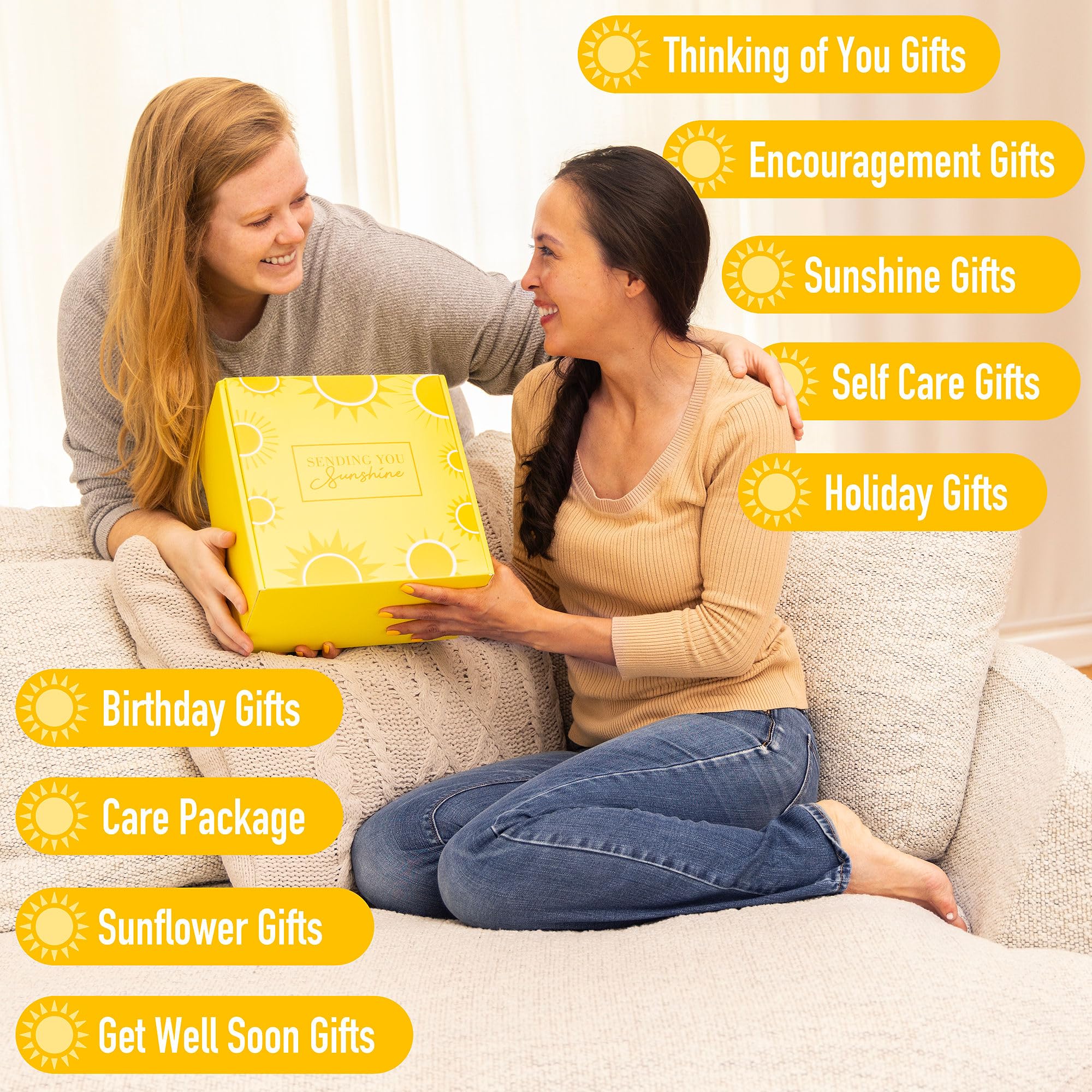 11 Pc Gift Baskets for Women, Sunshine Gifts, Get Well Soon Gift Box for women, Self Care Gifts for women, Thinking of You Gifts, Birthday Gifts for Women, Box of Sunshine, Sunflower gifts for Women