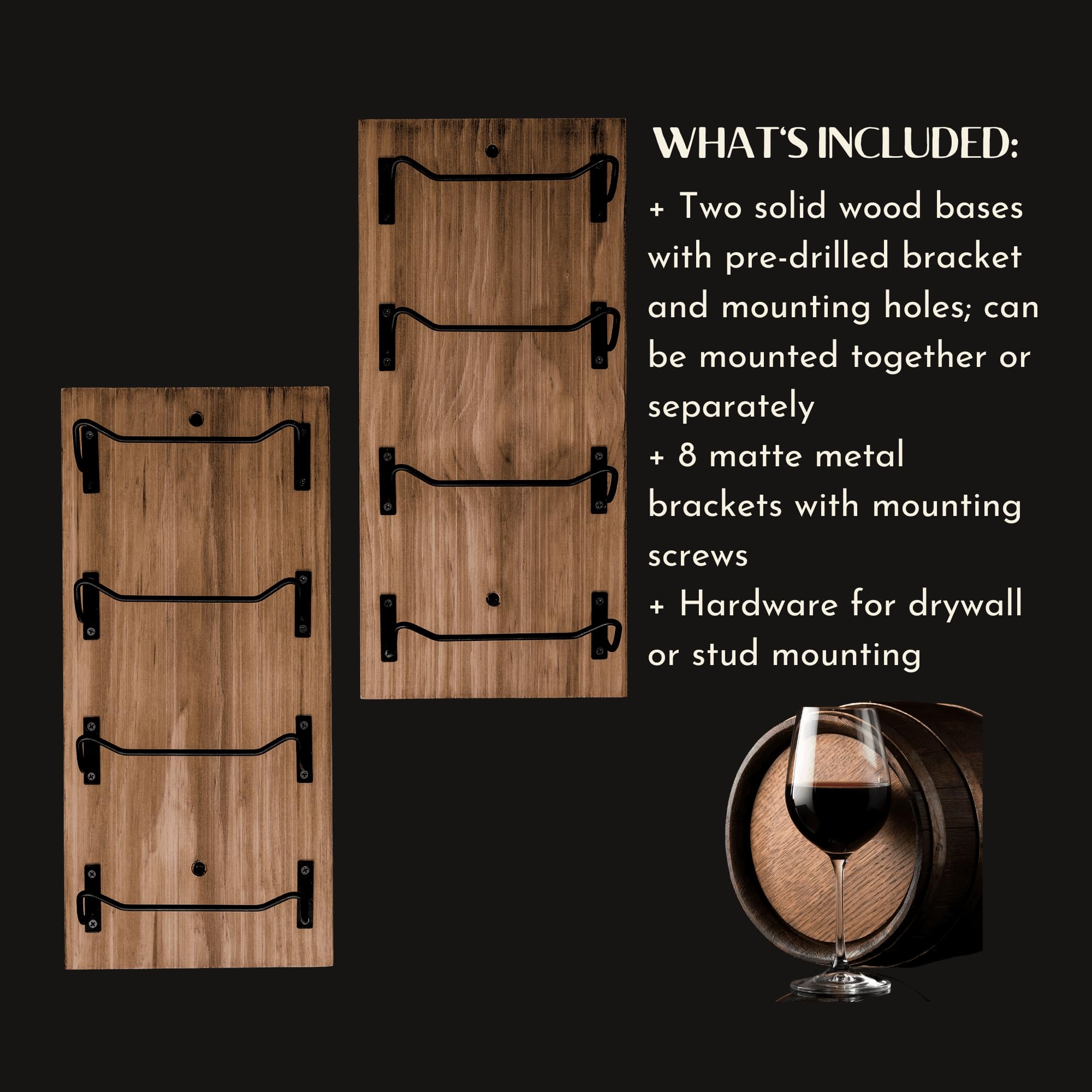 Blue River Goods Wine Rack Wall Mounted | 8 Bottle Storage | Wooden Wine Rack for Wall Wine Rack Display | Wall Mount Wine Rack with Black Brackets | Wall-Mounted Wine Racks | Wall Mounted Wine Racks