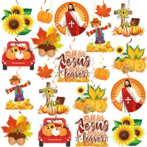 40 pcs fall for jesus he never leaves hanging decorations, no-diy fall party decorations hanging swirls, christian fall decorations whirls glitter foil ceiling swirls