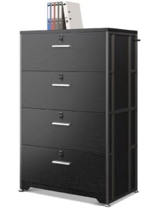 aodk file cabinet filing cabinet for home office, large file cabinets with lock, office storage cabinet 4 drawer for legal/letter/a4 file, black