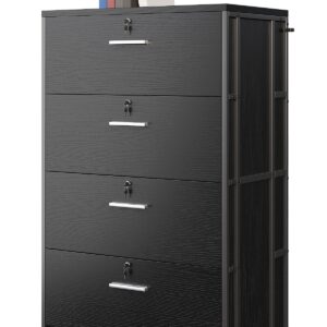 AODK File Cabinet Filing Cabinet for Home Office, Large File Cabinets with Lock, Office Storage Cabinet 4 Drawer for Legal/Letter/A4 File, Black