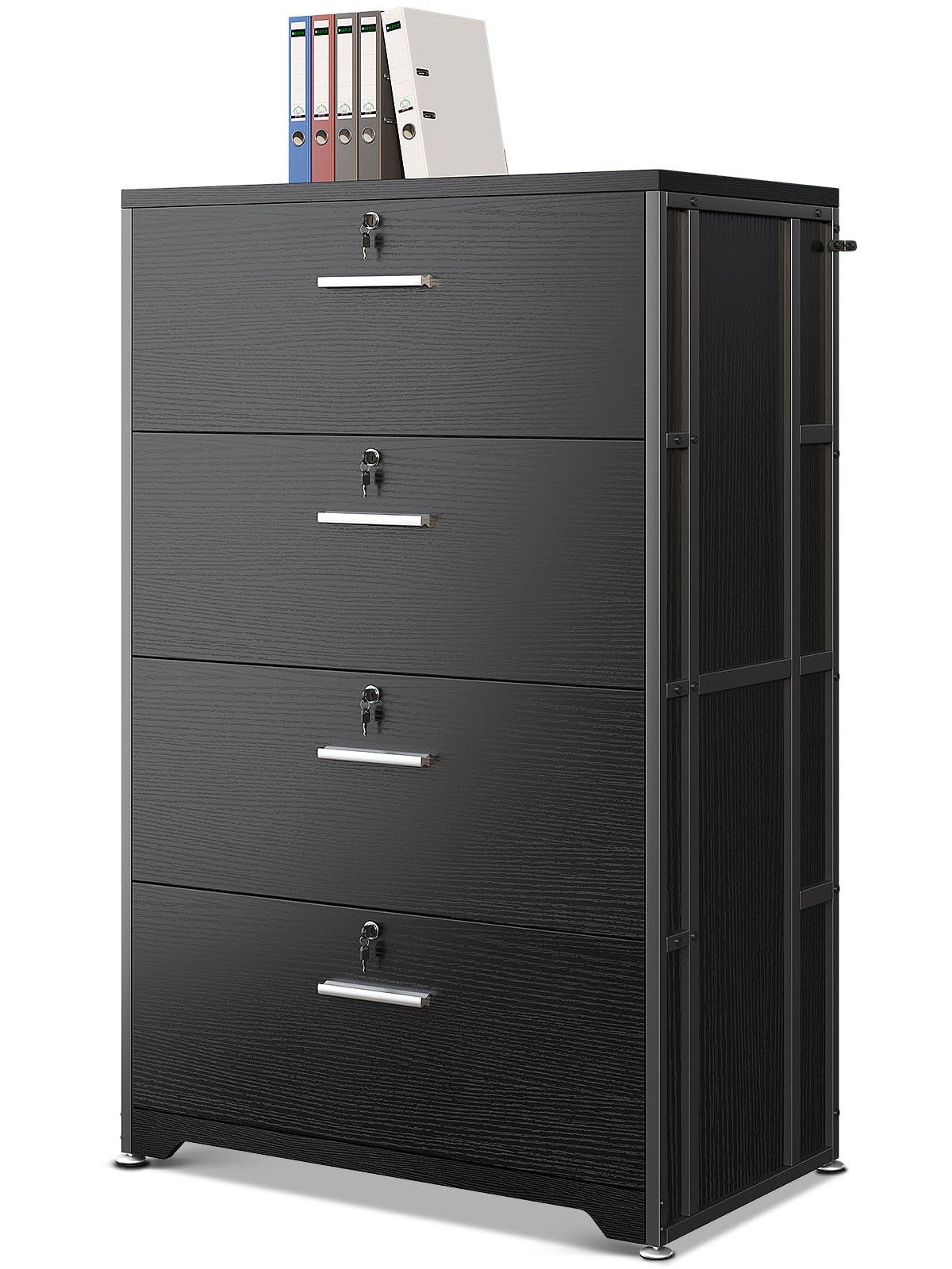 AODK File Cabinet Filing Cabinet for Home Office, Large File Cabinets with Lock, Office Storage Cabinet 4 Drawer for Legal/Letter/A4 File, Black