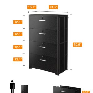 AODK File Cabinet Filing Cabinet for Home Office, Large File Cabinets with Lock, Office Storage Cabinet 4 Drawer for Legal/Letter/A4 File, Black