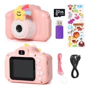 kids camera, christmas birthday gifts for boys age 3-9, hd digital video cameras for toddler, portable toy for 3 4 5 6 7 8 year old boy with 32gb sd card(pink)