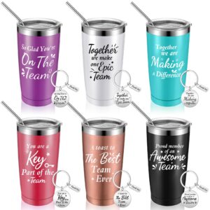 dandat employee appreciation gifts bulk thank you for coworkers stainless steel wine tumbler with lid and straw 20 oz insulated wine cups wine glasses bulk with keychain (bright colors, 6 sets)