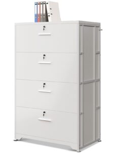 aodk file cabinet filing cabinet for home office, large file cabinets with lock, office storage cabinet 4 drawer for legal/letter/a4 file, white