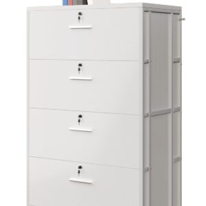 AODK File Cabinet Filing Cabinet for Home Office, Large File Cabinets with Lock, Office Storage Cabinet 4 Drawer for Legal/Letter/A4 File, White