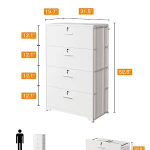 AODK File Cabinet Filing Cabinet for Home Office, Large File Cabinets with Lock, Office Storage Cabinet 4 Drawer for Legal/Letter/A4 File, White