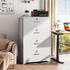 AODK File Cabinet Filing Cabinet for Home Office, Large File Cabinets with Lock, Office Storage Cabinet 4 Drawer for Legal/Letter/A4 File, White