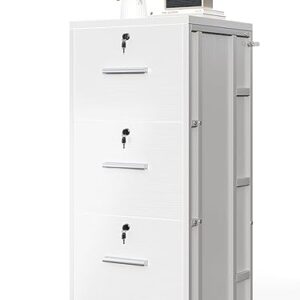 AODK File Cabinet Fully Assembled Filing Cabinet for Home Office, Small File Cabinets with Lock, Office Storage Cabinet 3 Drawer for Legal/Letter/A4 File, White