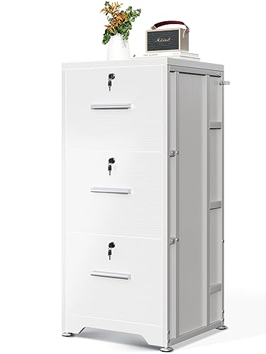 AODK File Cabinet Fully Assembled Filing Cabinet for Home Office, Small File Cabinets with Lock, Office Storage Cabinet 3 Drawer for Legal/Letter/A4 File, White