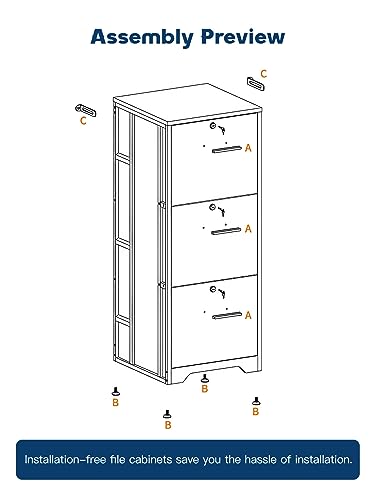 AODK File Cabinet Fully Assembled Filing Cabinet for Home Office, Small File Cabinets with Lock, Office Storage Cabinet 3 Drawer for Legal/Letter/A4 File, White