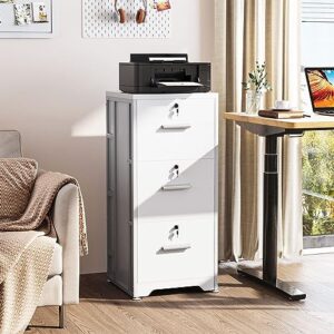 AODK File Cabinet Fully Assembled Filing Cabinet for Home Office, Small File Cabinets with Lock, Office Storage Cabinet 3 Drawer for Legal/Letter/A4 File, White