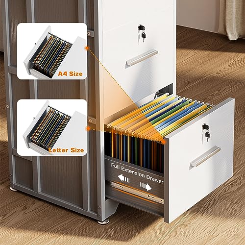 AODK File Cabinet Fully Assembled Filing Cabinet for Home Office, Small File Cabinets with Lock, Office Storage Cabinet 3 Drawer for Legal/Letter/A4 File, White