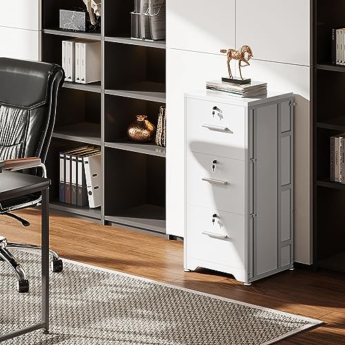 AODK File Cabinet Fully Assembled Filing Cabinet for Home Office, Small File Cabinets with Lock, Office Storage Cabinet 3 Drawer for Legal/Letter/A4 File, White