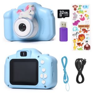 kids camera, christmas birthday gifts for boys age 3-9, hd digital video cameras for toddler, portable toy for 3 4 5 6 7 8 year old boy with 32gb sd card(blue)