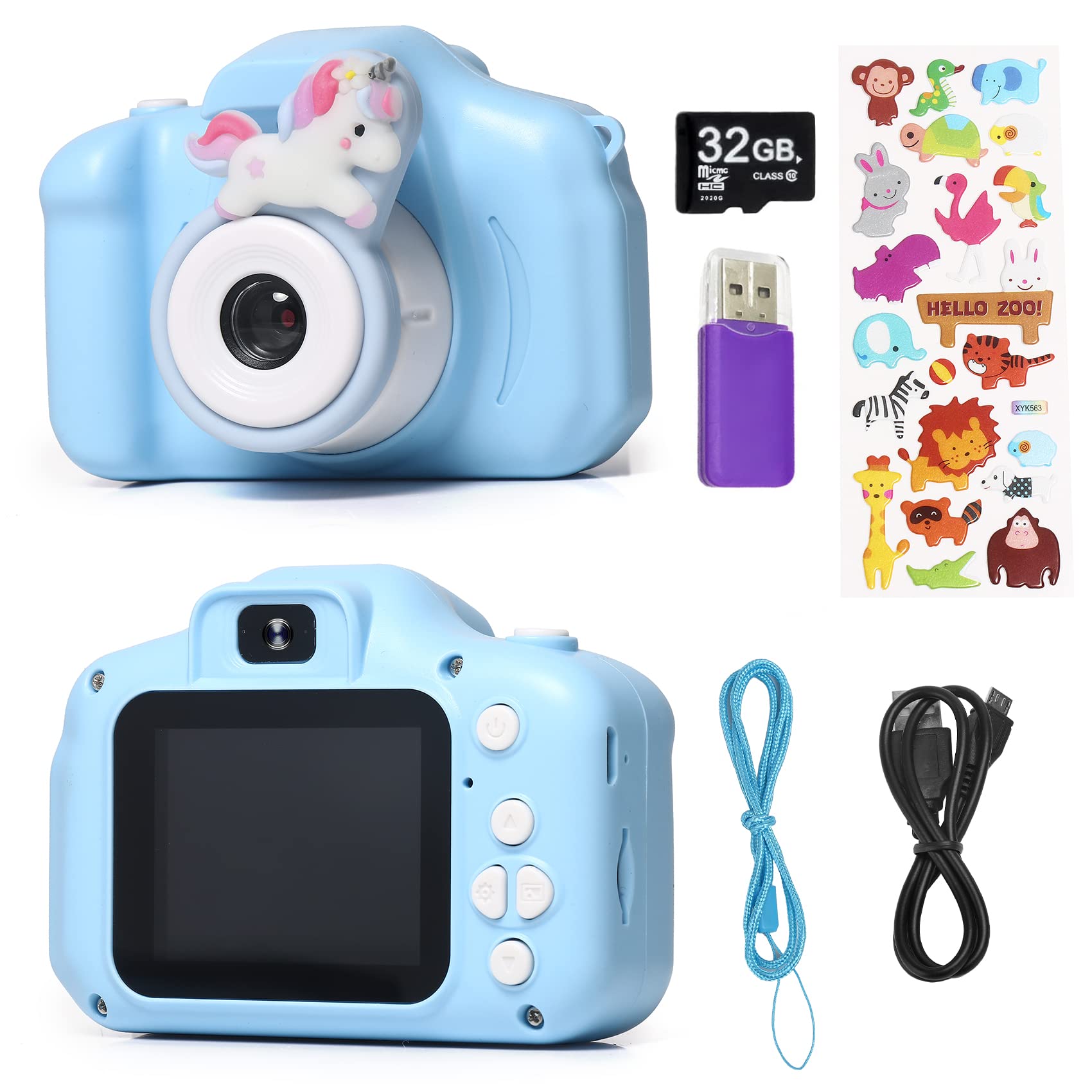 Kids Camera, Christmas Birthday Gifts for Boys Age 3-9, HD Digital Video Cameras for Toddler, Portable Toy for 3 4 5 6 7 8 Year Old Boy with 32GB SD Card(Blue)