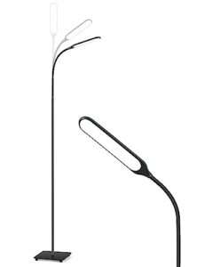 sympa led floor lamp, super bright dimmable led lamps for living room, standing lamp with adjustable gooseneck, touch control, stable base floor lamps for bedroom office (black)