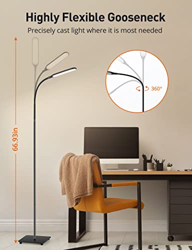 sympa LED Floor Lamp, Super Bright Dimmable LED Lamps for Living Room, Standing Lamp with Adjustable Gooseneck, Touch Control, Stable Base Floor Lamps for Bedroom Office (Black)