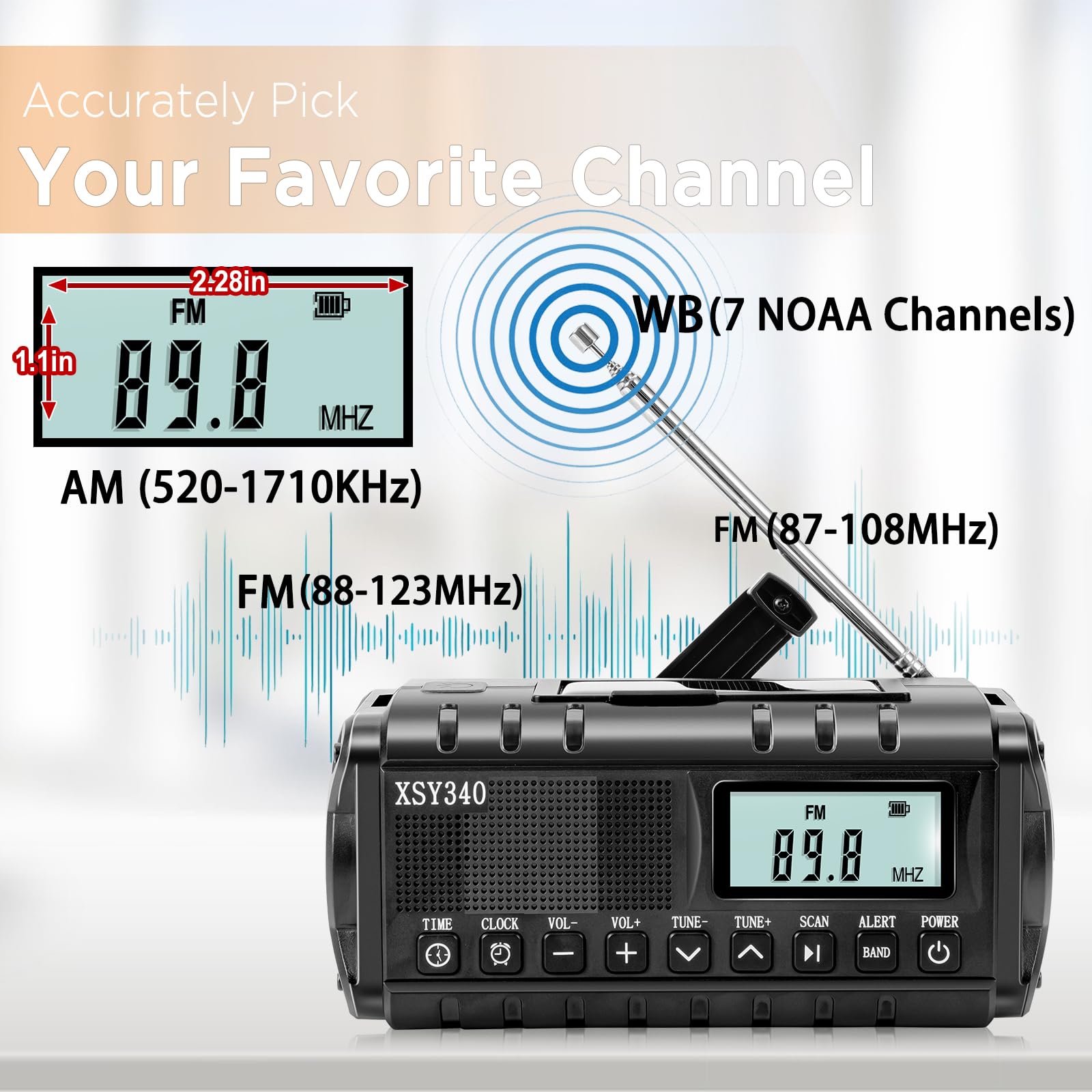 10000mAh Emergency Hand Crank Radio,AM FM NOAA Weather Alert Radio, Digital Display,3 Ways Powered Hand Crank,Solar Radio with Type-C Charger,Flashlight,Reading Lamp,Headphone Jack,SOS Alarm