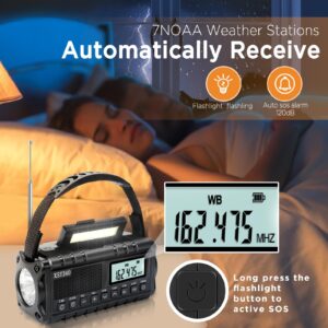 10000mAh Emergency Hand Crank Radio,AM FM NOAA Weather Alert Radio, Digital Display,3 Ways Powered Hand Crank,Solar Radio with Type-C Charger,Flashlight,Reading Lamp,Headphone Jack,SOS Alarm