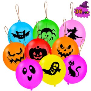 36pcs halloween punch balloons party favor for kids 18in latex colorful balloons toys for halloween party games, ghost balloons halloween treats for toddlers trick or treat goodie bag fillers gifts
