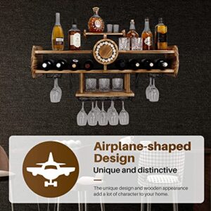 Homde Wine Rack Wall Mounted Wood + Airplane Wine Wall Bar