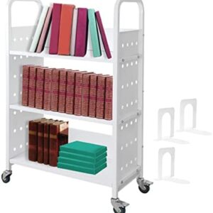 Book Cart, 200 LBS Library Cart, Rolling Book Cart, Single Sided L-Shaped/V-Shaped Sloped Shelves with Lockable Wheels for Home Shelves Office School Book Truck