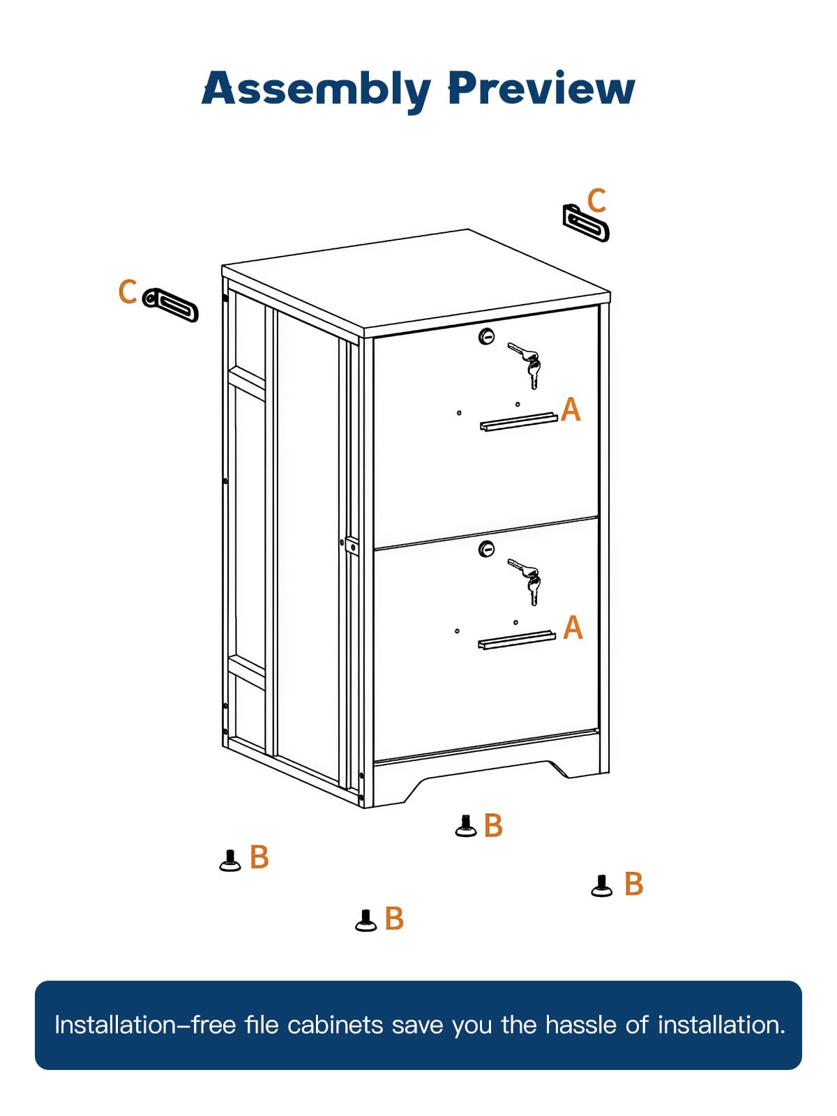 AODK File Cabinet Fully Assembled Filing Cabinet for Home Office, Small File Cabinets with Lock, Office Storage Cabinet 2 Drawer for Legal/Letter/A4 File, Black