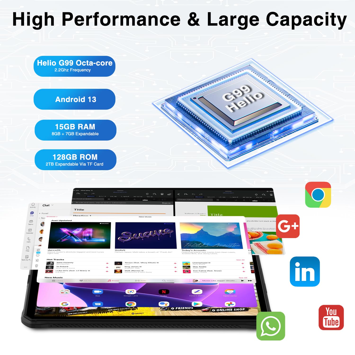 DOOGEE R10 Android 13 Tablet, 10.36 inch 2K Display Rugged Tablet,10800mAh,128GB/2TB Expandable, Octa Core Gaming Tablet, Helio G99, High-Res Quad Speakers,20MP Camera Tablets, Bluetooth, OTG/WiF6